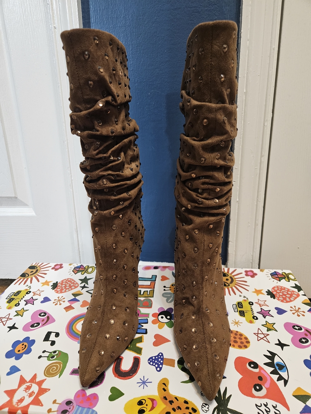 Jeffrey Campbell Brown Studded Slouch Knee-High Heels